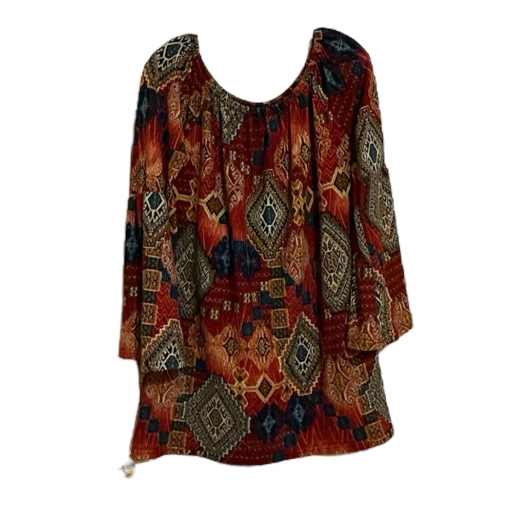 WinWin Relaxed Red and Orange Graphic Blouse